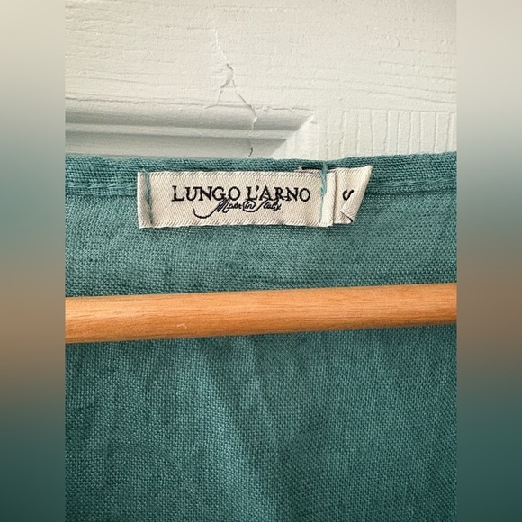 Lungo L’arno purolino made in Italy linen teal dress size small embroidered - Picture 3 of 10